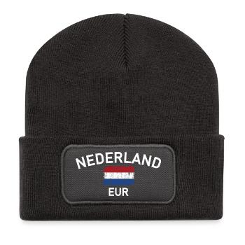 Graphique du drapeau EUR des Pays-Bas - Beanie recyclé à patch - charbon - Devant