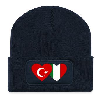 Türkei Italien Flagge Herz - Recycelte Patch Beanie - French Navy - Vorne