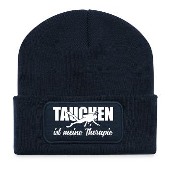 Tauchen ist meine Therapie – Cooler Taucher-Spruch - Recycelte Patch Beanie - French Navy - Vorne