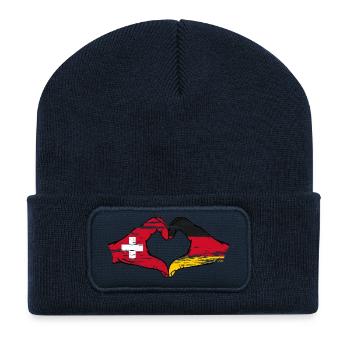 Switzerland Germany Flag Hands Heart Shape used - Recycled Patch Beanie - french navy - Front
