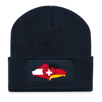 Österreich Schweiz Deutschland Flagge Hände Herz - Recycelte Patch Beanie - French Navy - Vorne