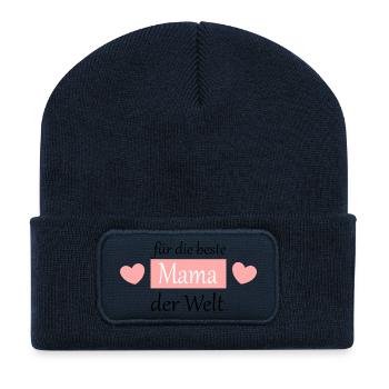 Cadeau pour la fête des mères : Idée de cadeau pour la fête des mères - Beanie recyclé à patch - bleu marine - Devant