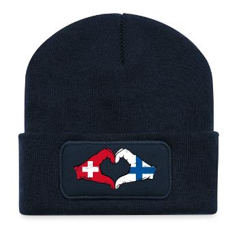 Schweiz Finnland Flagge Hände Herzform used - Recycelte Patch Beanie - French Navy - Vorne