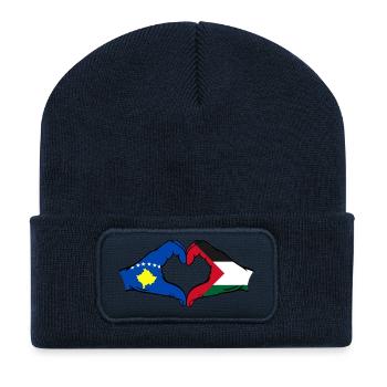 Kosovo Palestine Drapeau Mains Coeur Forme - Beanie recyclé à patch - bleu marine - Devant
