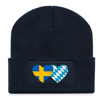 Suède Bavière Drapeau Coeur Utilisé - Beanie recyclé à patch - bleu marine - Devant
