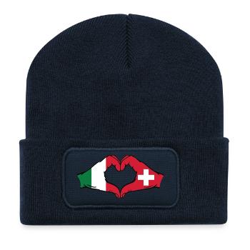 Italy Switzerland Flag Hands Heart Shape - Recycled Patch Beanie - french navy - Front