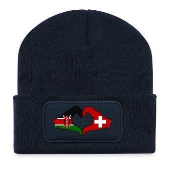 Kenia Schweiz Hände Herzform - Recycelte Patch Beanie - French Navy - Vorne