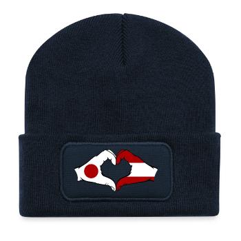 Japon Autriche Mains Forme de Coeur - Beanie recyclé à patch - bleu marine - Devant