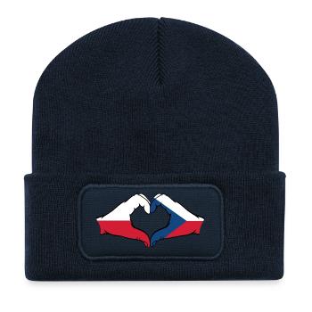 Pologne République tchèque Drapeau Mains Coeur Forme - Beanie recyclé à patch - bleu marine - Devant
