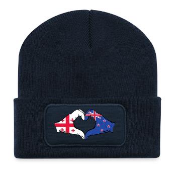 Géorgie Nouvelle-Zélande drapeau mains forme coeur - Beanie recyclé à patch - bleu marine - Devant