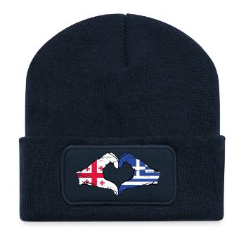 Géorgie Grèce Drapeau Mains Coeur Forme Utilisé - Beanie recyclé à patch - bleu marine - Devant
