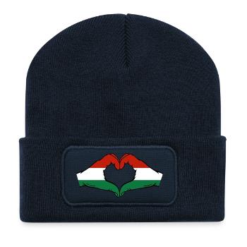 Ungarn Flagge Hände Herzform - Recycelte Patch Beanie - French Navy - Vorne