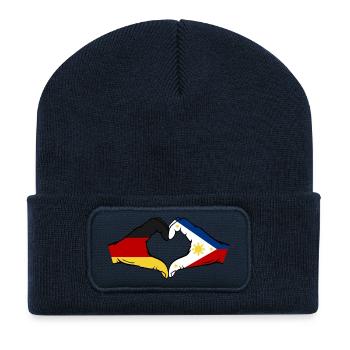 Deutschland Philippinen Flagge Hände Herzform - Recycelte Patch Beanie - French Navy - Vorne