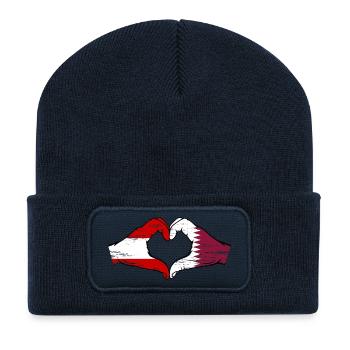 Austria Qatar Flag Hands Heart Shape Used - Recycled Patch Beanie - french navy - Front