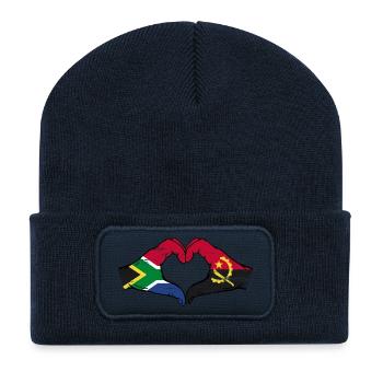 Afrique du Sud Angola drapeau mains forme de coeur utilisé - Beanie recyclé à patch - bleu marine - Devant