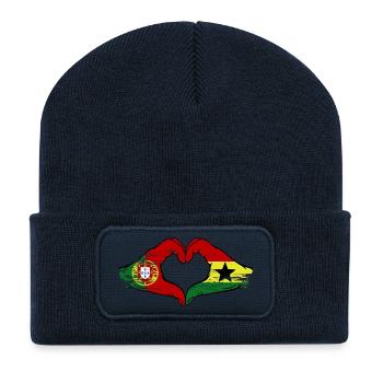 Portugal Ghana Flag Heart - Recycled Patch Beanie - french navy - Front