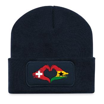 Switzerland Ghana flag hands heart shape used - Recycled Patch Beanie - french navy - Front