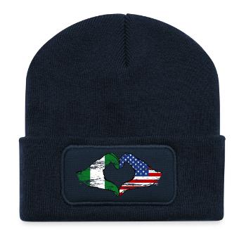 Nigeria États-Unis drapeau mains forme de coeur utilisé - Beanie recyclé à patch - bleu marine - Devant