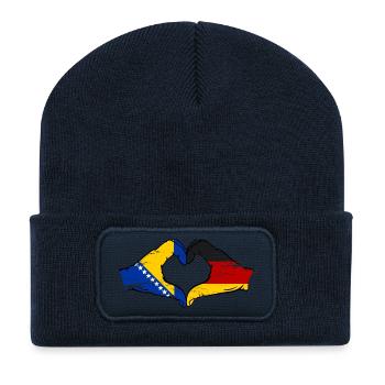 Bosnie Allemagne Drapeau Mains Coeur Forme Utilisé - Beanie recyclé à patch - bleu marine - Devant