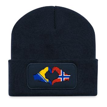 Bosnie Norvège Drapeau Mains Coeur Forme Utilisé - Beanie recyclé à patch - bleu marine - Devant