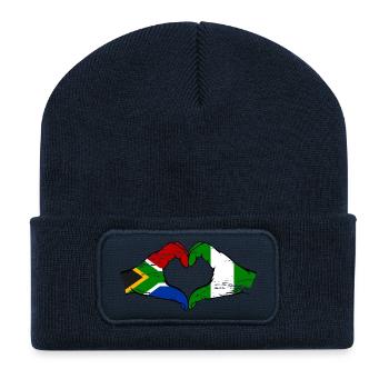 South Africa Nigeria Flag Hands Heart Shape Used - Recycled Patch Beanie - french navy - Front