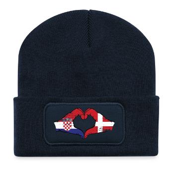 Croatia Denmark flag hands heart shape used - Recycled Patch Beanie - french navy - Front