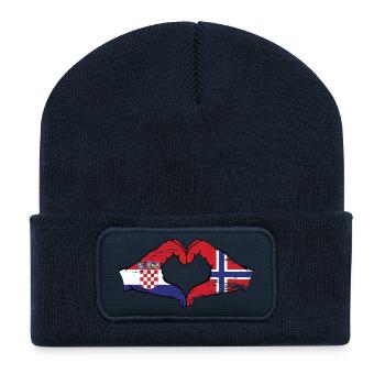 Croatia Norway Flag Hands Heart Shape Used - Recycled Patch Beanie - french navy - Front