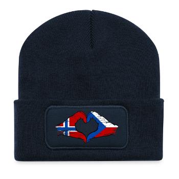 Norwegen Tschechien Flagge Hände Herzform used - Recycelte Patch Beanie - French Navy - Vorne