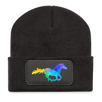 Galoppierendes Pferd Westernreiten - Recycelte Patch Beanie - Dunkelgrau - Vorne