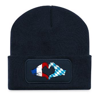 France Bavière drapeau mains coeur utilisé - Beanie recyclé à patch - bleu marine - Devant
