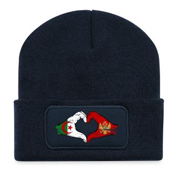 Algeria Montenegro Flag Hands Heart Shape Used - Recycled Patch Beanie - french navy - Front