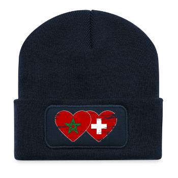 Maroc Suisse Drapeau Coeur utilisé - Beanie recyclé à patch - bleu marine - Devant