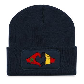 Drapeau du Maroc Belgique mains forme de coeur utilisé - Beanie recyclé à patch - bleu marine - Devant