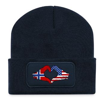 Norway USA Flag Hand Heart Shape Used - Recycled Patch Beanie - french navy - Front