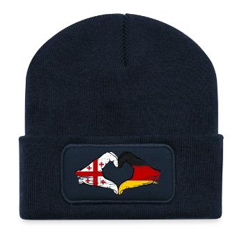 Georgia Germany Flag Hands Heart Shape use - Recycled Patch Beanie - french navy - Front