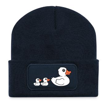 3 Enten Familie Mama Mutter zwei Kinder Baby Papa - Recycelte Patch Beanie - French Navy - Vorne
