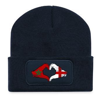 Marokko England Flagge Haende Herzform used - Recycelte Patch Beanie - French Navy - Vorne