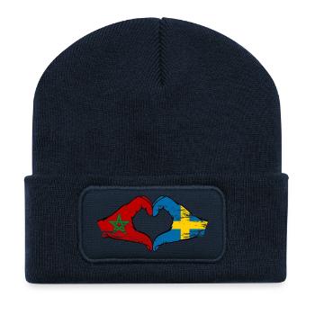 Morocco Sweden Flag Hand Shape Heart Shape Used - Recycled Patch Beanie - french navy - Front