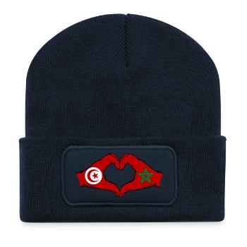 Tunisie Maroc Drapeau Mains Coeur Forme - Beanie recyclé à patch - bleu marine - Devant
