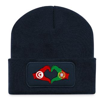Tunisie Portugal Drapeau Main Coeur Forme - Beanie recyclé à patch - bleu marine - Devant