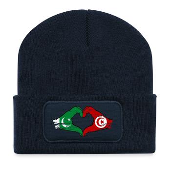Pakistan Tunisie Drapeau Mains Coeur Forme - Beanie recyclé à patch - bleu marine - Devant
