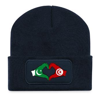 Pakistan Tunisie Drapeau Mains Coeur Forme - Beanie recyclé à patch - bleu marine - Devant