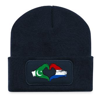 Pakistan Hollande drapeau main coeur forme - Beanie recyclé à patch - bleu marine - Devant