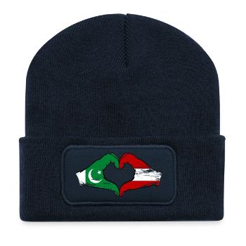 Pakistan Autriche Drapeau Mains Coeur - Beanie recyclé à patch - bleu marine - Devant