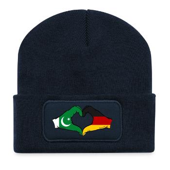 Pakistan Allemagne Drapeau Mains Coeur - Beanie recyclé à patch - bleu marine - Devant