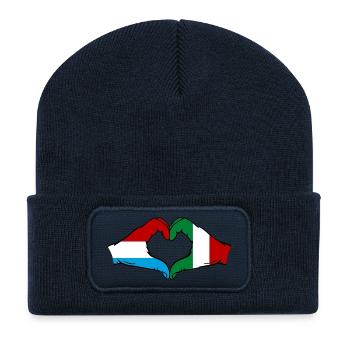 Luxemburg Italien Flagge Hände Herzform - Recycelte Patch Beanie - French Navy - Vorne