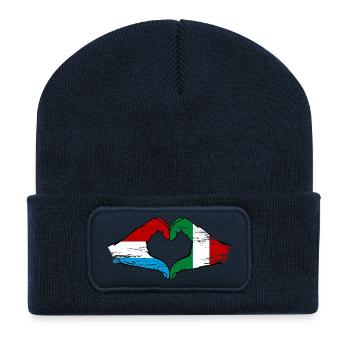 Luxembourg Italy Flag Hands Heart Shape Used - Recycled Patch Beanie - french navy - Front