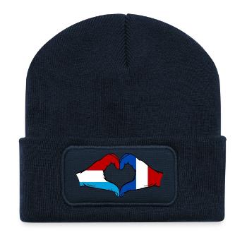Luxembourg France Flag Hands Heart Shape - Recycled Patch Beanie - french navy - Front