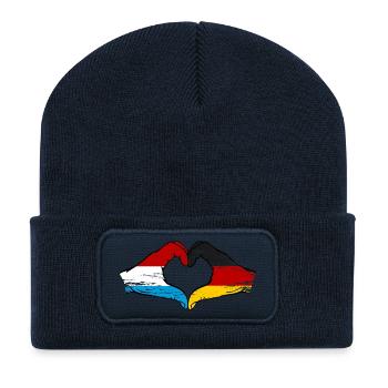 Luxembourg Germany Flag Hands Heart Shape Used - Recycled Patch Beanie - french navy - Front