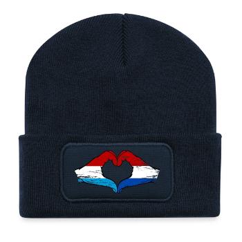 Luxembourg Holland Flag Hands Heart Shape Used - Recycled Patch Beanie - french navy - Front